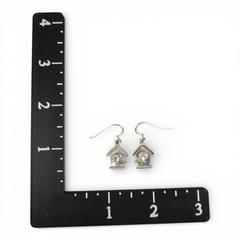 Sterling Silver Bird on Birdhouse Dangle Drop Earrings Brown County Silver