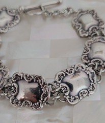 Vintage SE Thailand 925 Sterling Silver Repousse Link Bracelet 8″ L