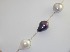 Vintage 14-18mm Gray Black White Baroque Pearl V Necklace 14k 17.75” Tahitian