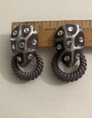 VTG Jeff Lieb Clip Earrings Purple/Silver/ Rhinestone One Of A Kind Handmade