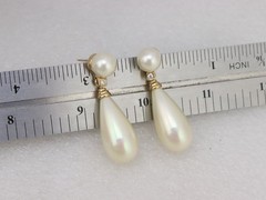 1.8″ Long Vintage Christian Dior Faux Pearl Dangle Drop Earrings Rhinestone Stud