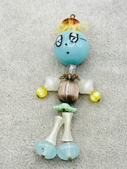 Vintage Articulated Bead Doll Pendant Moonglow Lucite Folk Art Charm Whimsical