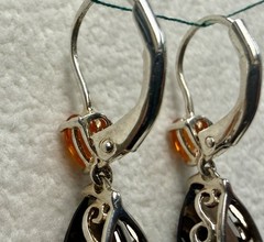 Sterling Silver 925 Fire Opal & Smoky Quartz Pear Cut Dangle Leverback Earrings