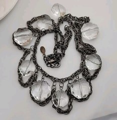 Cg Signed Gun Metal Gray Chain Acrylic And Glass Beaded 19″ Necklace