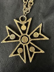 Vintage Edlee Pendant Necklace Maltese Cross Rhinestone Starburst Gold Tone 30”
