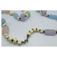 Vintage Pastel Carved Bead Necklace 24″ Textured Beads Spring Easter