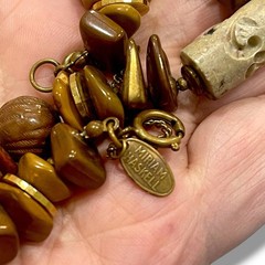 Miriam Haskell Bracelet Agate Stone Honey Brown Gilt Gold Spacers Quartz Vtg 70s