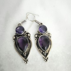 Vtg 90s Southwestern Style Sterling Silver Dangle Earrings Faceted Amethyst Boho