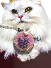 LOVELY Antique STERLING ENAMEL GUILLOCHE PINK LOCKET w VIOLETS Necklace M*I*N*T