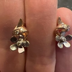 Vintage Original Rose & White Gold Cubic Zirconia Earrings 585 14K, Gold 585 14K