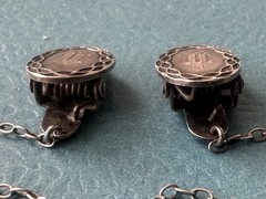 Antique 1885 VICTORIAN .925 Sterling Silver Baby Bib Chain Collar Clips RARE!