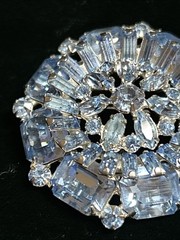 Vintage WEISS Blue Rhinestone Brooch & Clip Earrings Married Set Signed 1950s