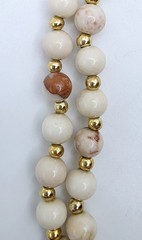 Vintage Gold Tone Jasper Beaded Necklace Polished Cream Boho Natural Graduated
