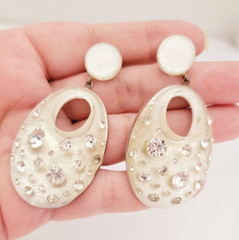 Lucite Glittery Flush Set Rhinestones 925 Sterling Silver Post Dangle Earrings