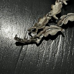Signed Judy Lee Vintage Silver Tone Leaf Necklace Panel Link 15”