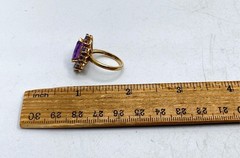 Vintage 10K Yellow Gold Amethyst Tanzanite Marquise Cluster Ring Size 5.5