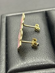 Vintage Gold Sterling Silver Pink Enamel Butterfly Earrings G22