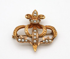 Antique 14K Gold Fleur De Lis Seed Pearl Brooch Pin & Pendant 3.1g
