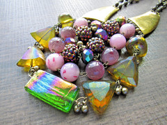 Vintage Statement Necklace Chunky Multi Strand Beads Glass & Lucite AB Chain