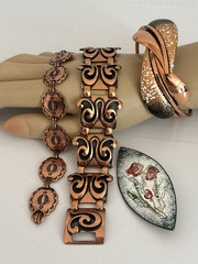Vintage Copper Jewelry Lot Bold Statement Signed Unsigned Bracelets Earrings