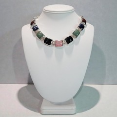 Estate Statement Taxco TZ-17 Sterling Silver Multi Stone Necklace 101g Rainbow