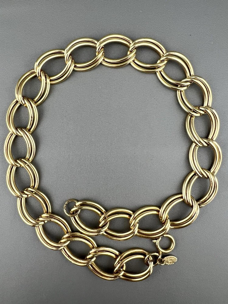 Vintage Erwin Pearl Necklace Large Double Link Chain Gold Tone Signed 17”