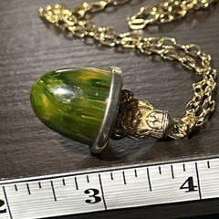 Vintage 30g Green Yellow Tested Bakelite Buddha Fob Pendant French 32” Necklace