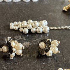 Vintage 16 Pc Faux Pearl Jewelry Lot MIA Brooch Necklaces Earrings Barrettes