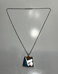 Vtg 925 Frank & Brihilda Coriz Multi-stone Pendant on 14K White Gold Rope Chain