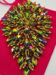 Stunning 6″ Watermelon Teardrop Shape Articulated AB Crystal Gold Tone Brooch