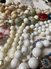 Lot Vintage Costume Jewelry For Repurposing And Wear Shell Necklace Beads Etc.