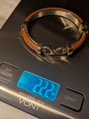 Vintage Heavy 63g Gold Brass Horsebit Clamper Bangle Leather Equestrian Cuff 60s