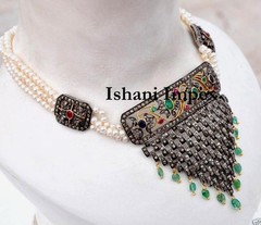 Necklace Natural Rosecut Diamond , Emerald Ruby Sapphire 925 Sterling Silver