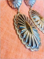 Vintage Southwestern Western Silver Brass Tone Concho Sunburst Dangle Earrings