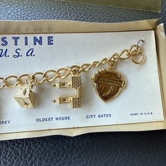 VTG SAINT AUGUSTINE Charm Bracelet Building Enamel Gold Tone Rope Chain NOS