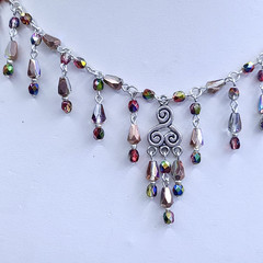 Necklace 18” Multicolor Glass Czech Old Beads Art Deco Style Women`s Jewelry