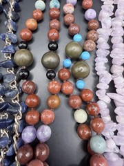 Vintage Lot 7 Stone Gemstone Necklaces Amber Amethyst Turquoise Sodalite Shell