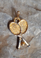 Vintage MONET Signed Tennis Racket Charm Gold Tone