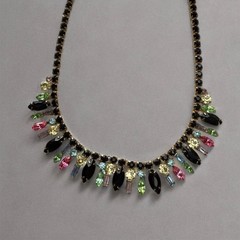 Vintage Juliana Style Rhinestone Necklace Black Multicolor D&E Look 17”