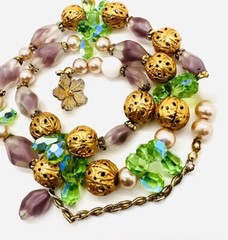 VENDOME Frosted Lavender Givre Glass Beaded Necklace Signed Vintage Jewelry