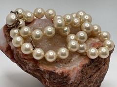 Majorica High End Sterling Silver Vermeil Faux Pearl 16” Necklace Red Box Estate