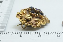 ANTIQUE ENGLISH 15K GOLD AMETHYST HAIR LOCKET PIN BROOCH c1830