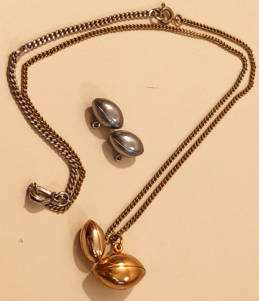 Vintage 3D Football Charm Necklace Gold Silver Tone Sports Jewelry 4 Pendants