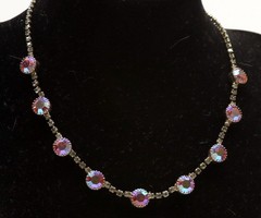 Vintage Aurora Borealis Choker Necklace Pink Prong Set Stones 14″ in Length