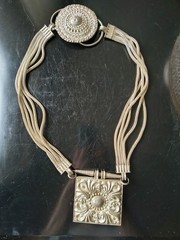 ANTIQUE NEPAL NEWARI SILVER HUGE NECKLACE BRAIDED CHAIN MEDALLIONS