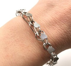 Vintage 925 Sterling Silver Heart Curb Link Safety Chain Charm Bracelet 7.5″
