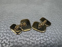 Enamel Metallic Sunburst Cantaloupe Color Yellow Gold Plated Cuff Links