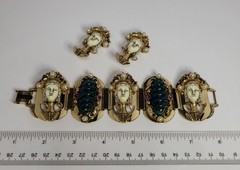 Selro Selini Asian Princess Bracelet + Earrings Set wide panel vintage rare