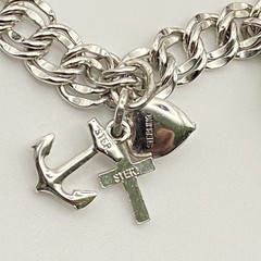 Vintage 70’s Sterling Silver 7″ Variety Charm Bracelet Double Link Safety Chain