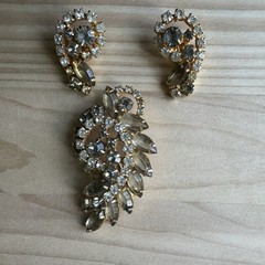 VTG Statement Brooch Earrings Match Set Navette Spiral Juliana Weiss MCM Gold